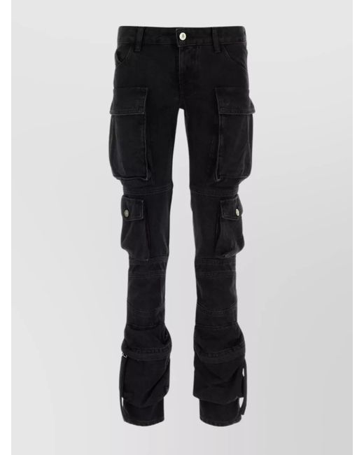 The Attico Black Denim Low-Rise Slim Cargo Jeans