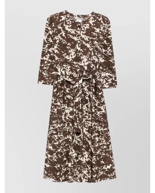 Max Mara Multicolor Cotton Band Collar Three Quarter Sleeve Midi Dress