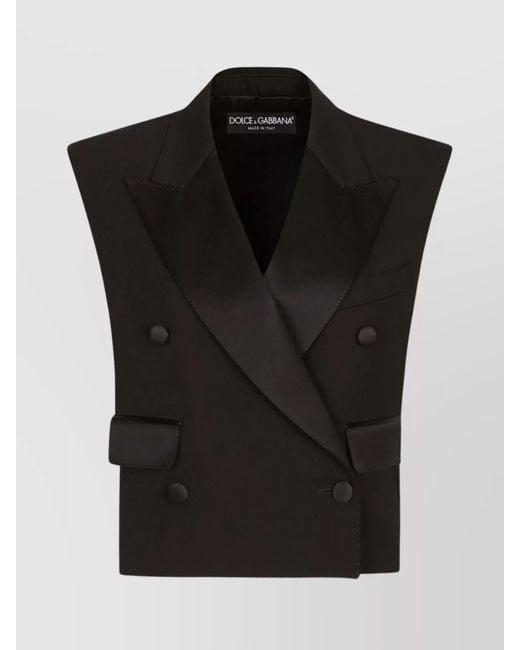 Dolce & Gabbana Black Silk Wool Blend Regular-Fit Double-Breasted Sleeveless Jacket