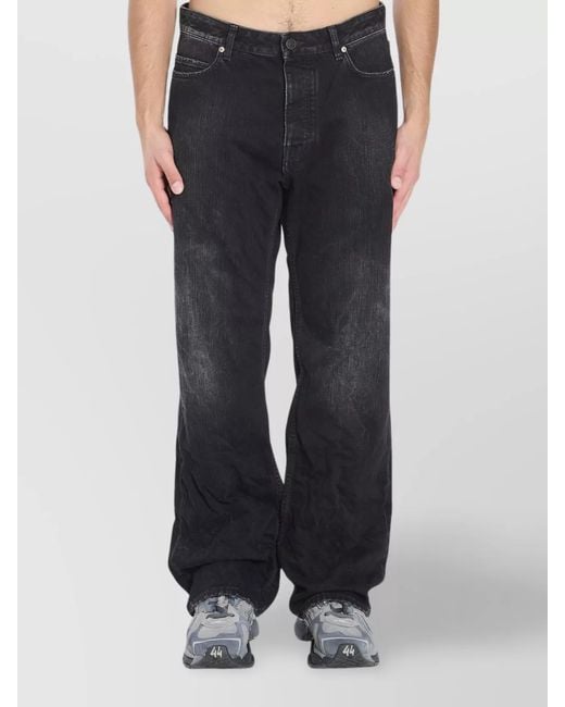 Balenciaga Black Cotton Distressed Relaxed-Fit Mid-Rise Jeans for men