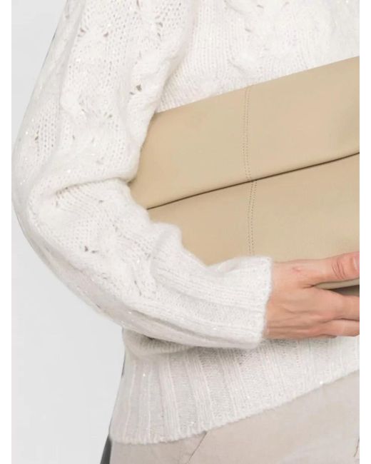 Fabiana Filippi White Cashmere Wool Cable-Knit Sequin-Embellished Turtleneck Sweater