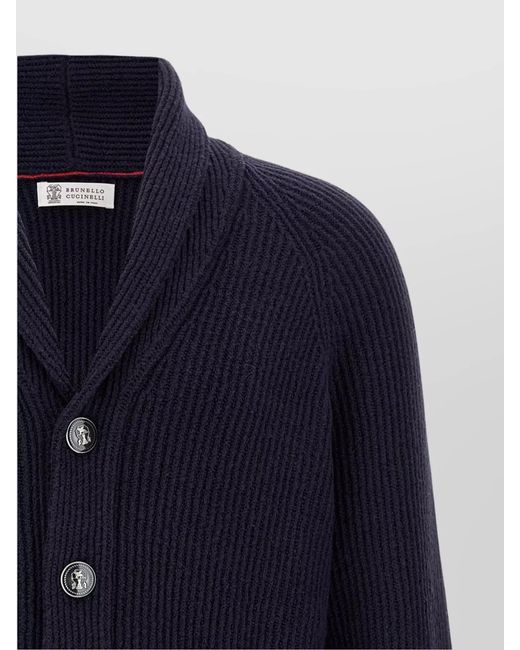 Brunello Cucinelli Blue Cotton Shawl Neck Cardigan for men