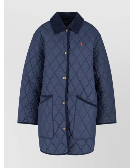 Polo Ralph Lauren Blue Corduroy Collar Quilted Front Pockets Jacket