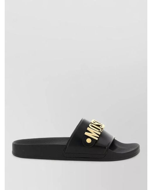 Moschino Black Leather Pool Slides for men
