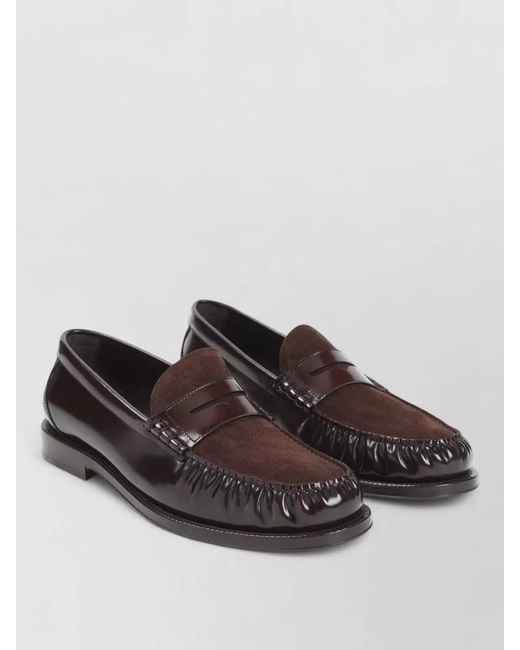 Brunello Cucinelli Brown Penny Loafers Calf Leather Suede Vamp for men
