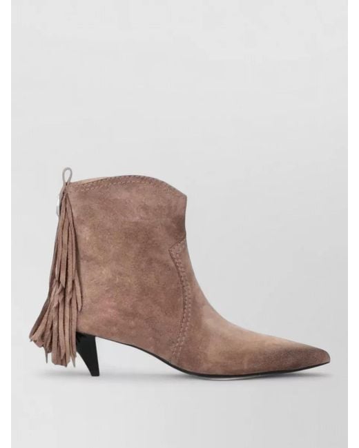 Pinko Brown Suede Lace Boots Pointed Toe Kitten Heel