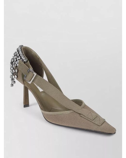 Prada Metallic Slingback Pointed Toe Pumps Embellished Heel