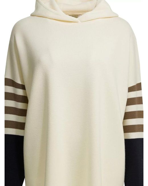 Max Mara Natural Virgin Wool Sweater Hood Striped Sleeves