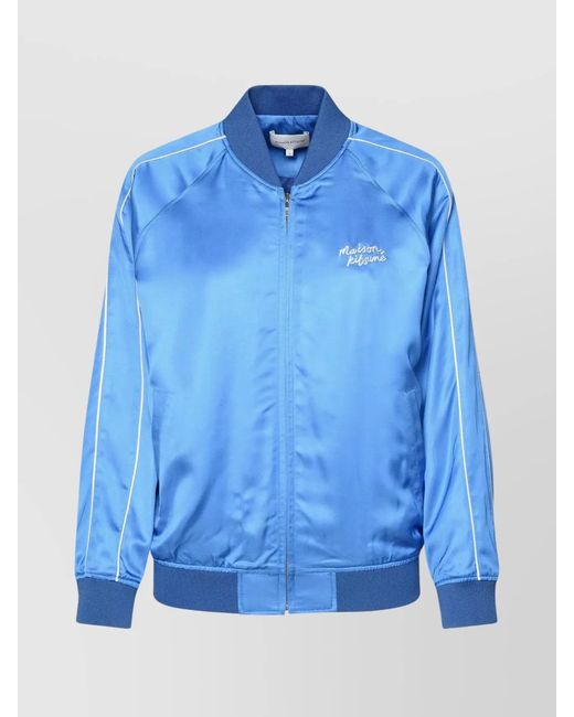 Maison Kitsuné Blue Viscose Ribbed Trim Zip Jacket