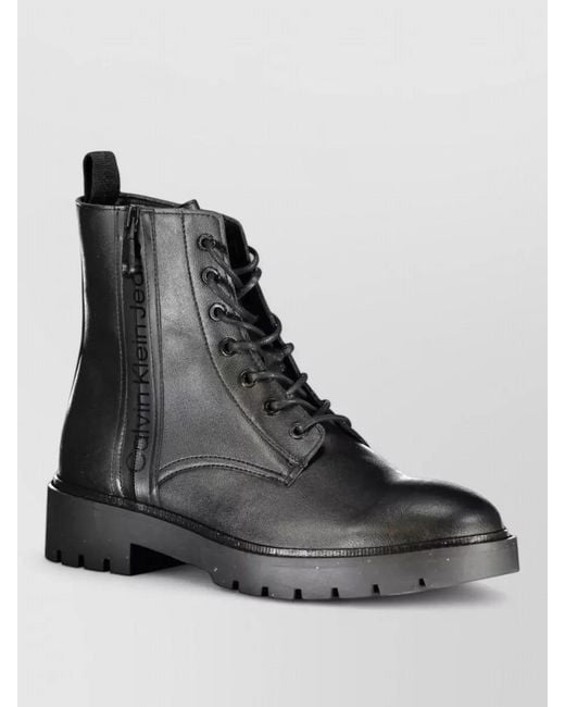 Calvin Klein Black Synthetic Leather Lace-Up Ankle Boots for men