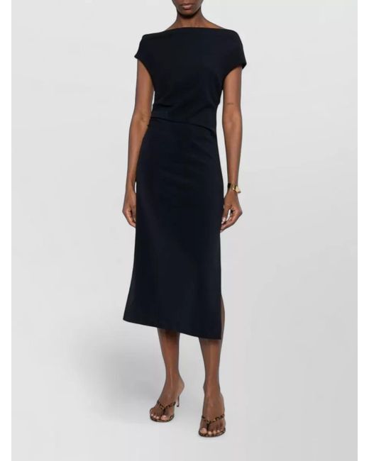P.A.R.O.S.H. Black Midi Ruched Dress Nylon Silk Blend