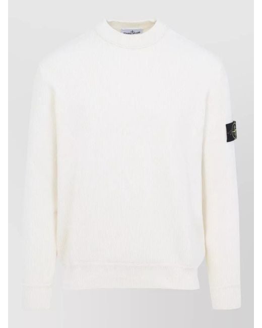 Stone Island White Ribbed Regular-Fit Cotton Crewneck Sweater for men