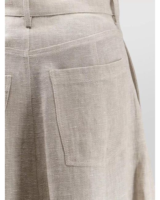 Alysi Natural Linen Skirt High Waist Belt Loops Pockets