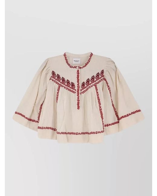 Isabel Marant Pink Juline Organic Cotton Shirt Crew Neck Embroidery