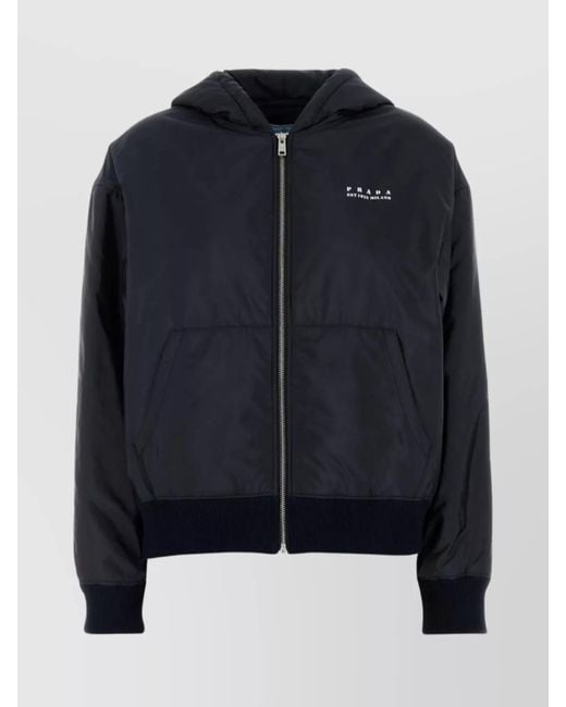 Prada Blue Hooded Design Padded Jacket