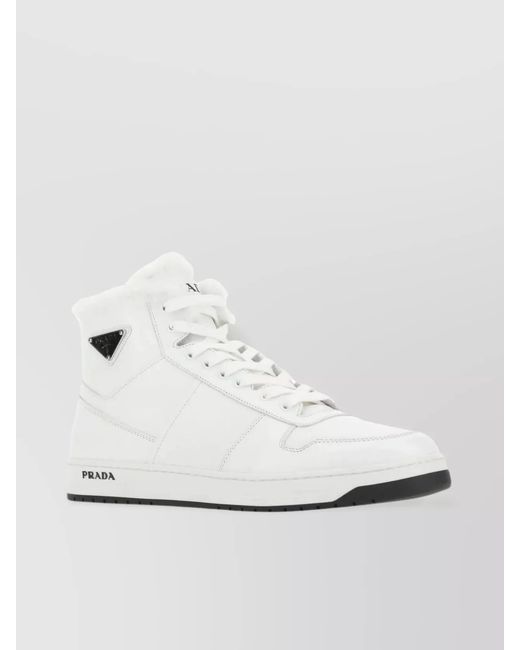 Prada White Leather High-Top Sneakers for men