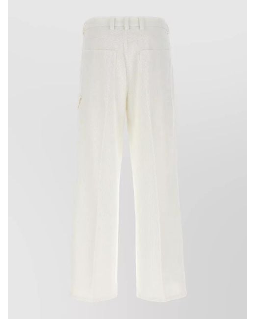 Cellar Door White Thelma Pants Textured Fabric Belt Loops Pockets