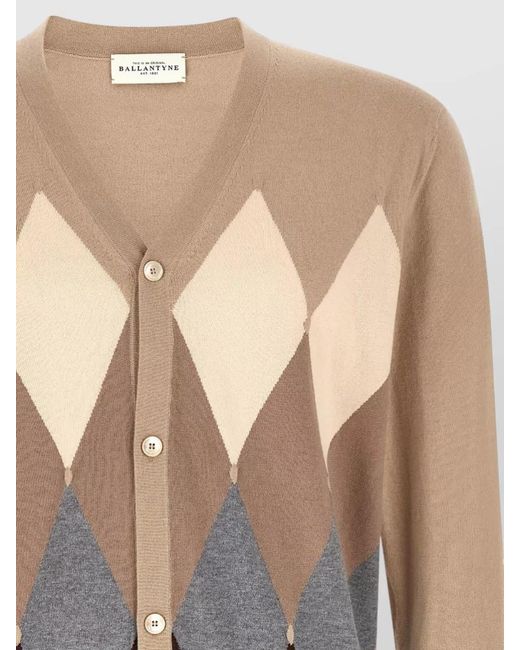 Ballantyne Multicolor Cashmere-Blend Argyle V-Neck Cardigan for men