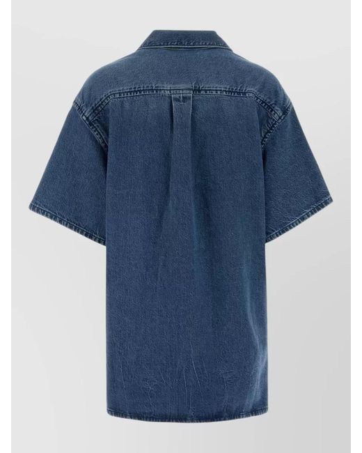 Alexander Wang Blue Denim Shirt Dress Short Sleeves Pockets