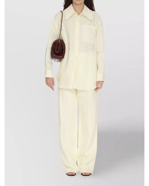 Bottega Veneta White Linen Wide-Leg Trousers