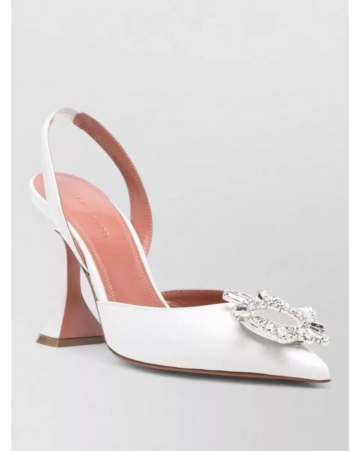 AMINA MUADDI Pink Leather Crystal-Embellished Slingback Pumps