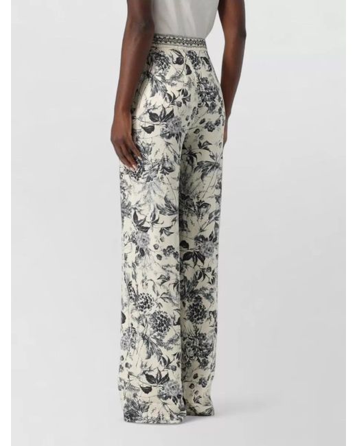 SIMONA CORSELLINI White High Waist Trousers Contrasting Waistband Floral Pattern
