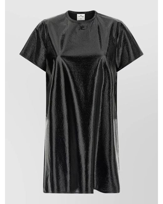 Courreges Black Vinyl Crew Neck Short Sleeve Top