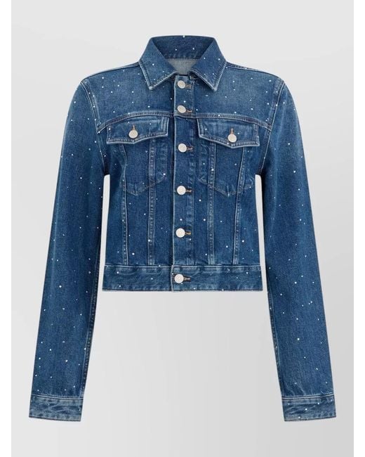 7 For All Mankind Blue Cropped Denim Jacket Studded Distressed Design
