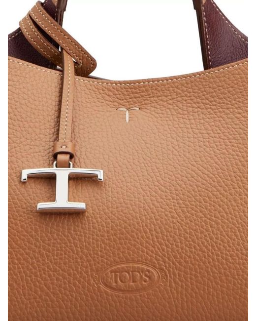 Tod's Brown T Timeless Micro Leather Tote Bag