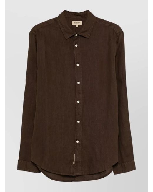 Woolrich Brown Linen Long-Sleeve Shirt for men