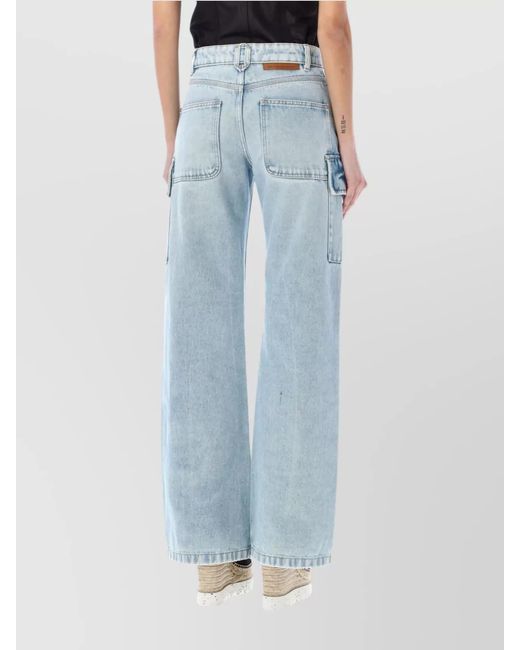 Stella McCartney Blue Cotton Wide-Leg Cargo Jeans