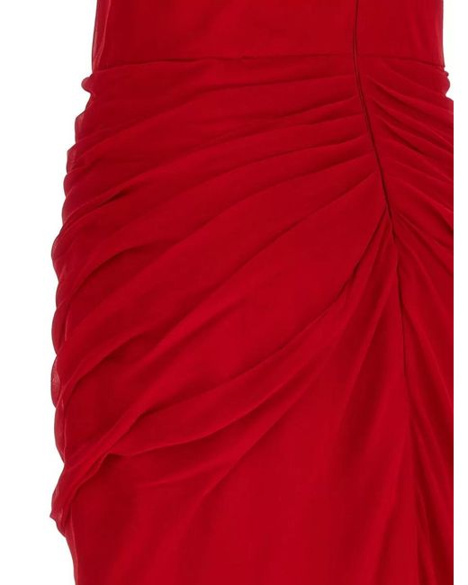 Carolina Herrera Red Silk Chiffon Midi Dress