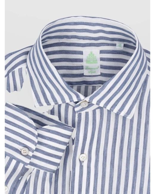 Finamore 1925 Blue Shirt Button Down Collar Cuffed Striped for men