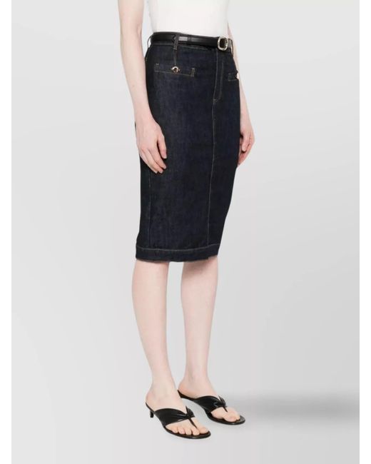 Self-Portrait Blue Denim Midi Pencil Skirt