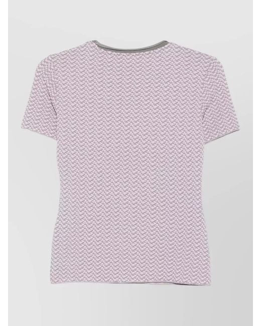 Emporio Armani Pink Round Neck Textured Fabric Short Sleeve Top