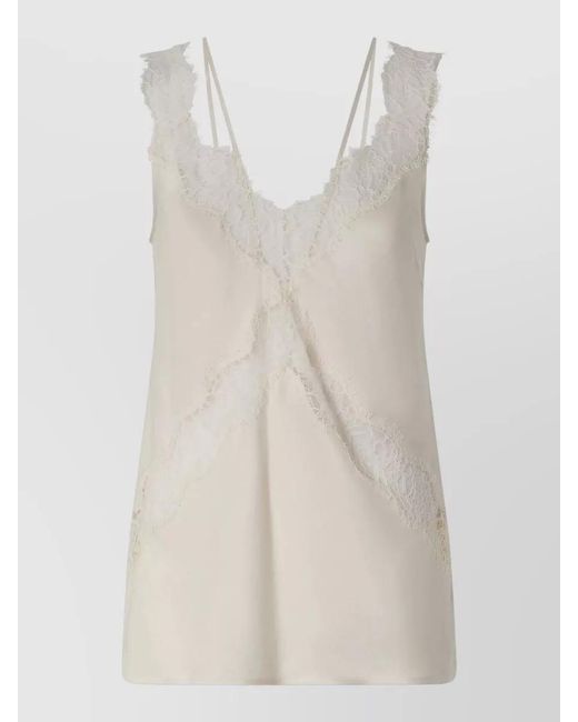 Pinko White V Neck Sleeveless Lace Trim Top