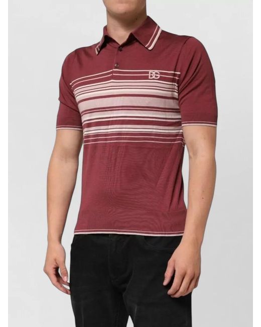 Dolce & Gabbana Red Silk Striped Polo Shirt for men
