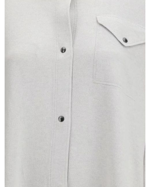 Fabiana Filippi White Knitwear Shirt Long Sleeves Collared Neck Pocket