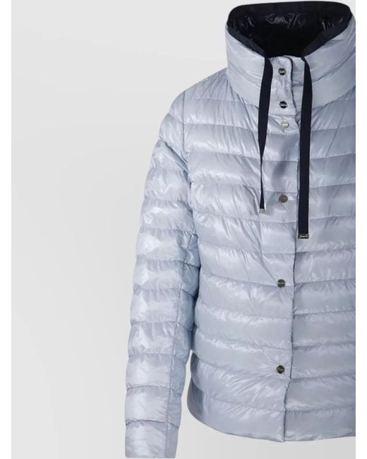 Herno Blue Down Reversible High Collar Puffer Jacket