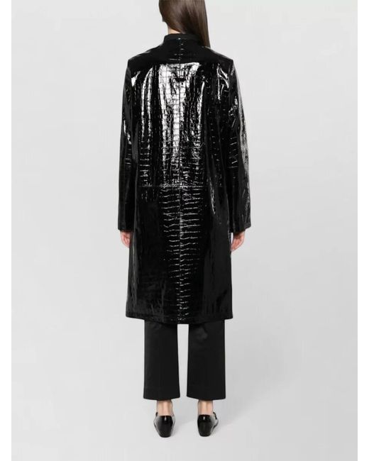 Totême Black Long Leather Jacket Textured Shiny Design
