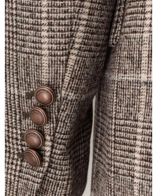 Brunello Cucinelli Brown Alpaca Wool Prince Of Wales Double-Breasted Blazer