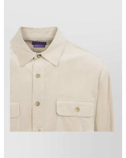 Ralph Lauren Natural Long Sleeve Sport Shirt Straight Cut Pockets for men