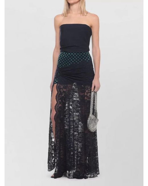 Rabanne Blue Draped Lace Midi Skirt
