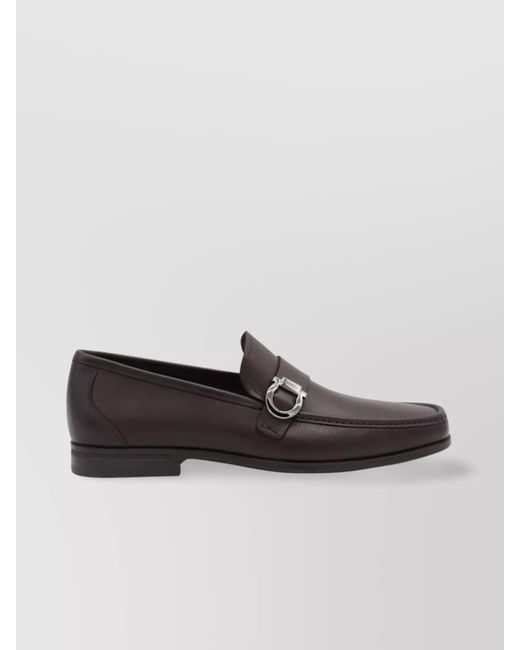 Ferragamo Gray Loafers Metal Buckle Detail Round Toe for men