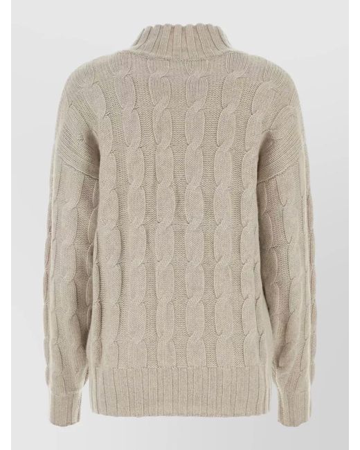 LeKasha Natural Cashmere Sweater Mock Neck Cable Knit