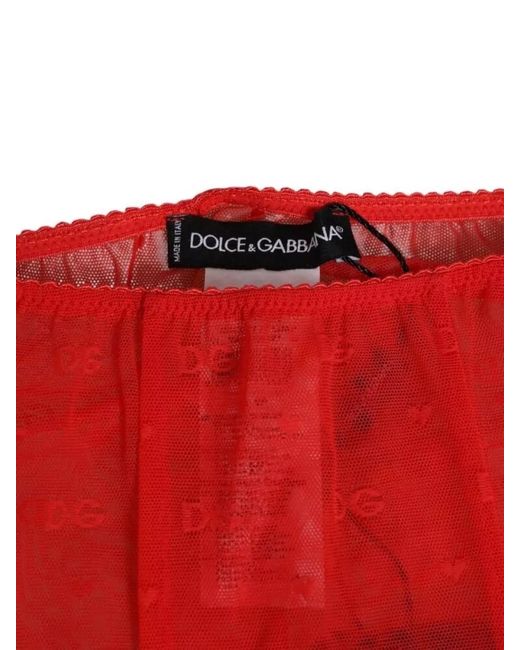 Dolce & Gabbana Red Logo Lace Leggings