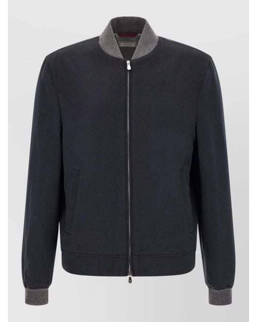 Brunello Cucinelli Blue Flannel Cashmere Bomber Jacket Structured Silhouette for men