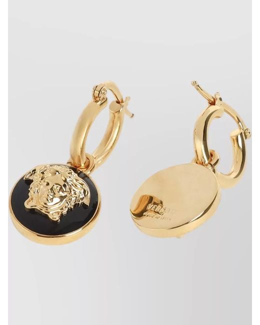 Versace Metallic Signature Hoop Earrings Featuring Enamel Pendants