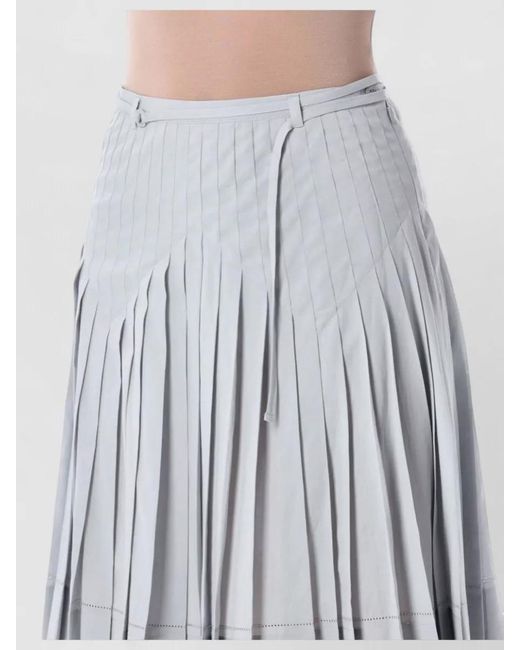Low Classic Blue Midi Skirt Pleated Design Belt Loops Tie