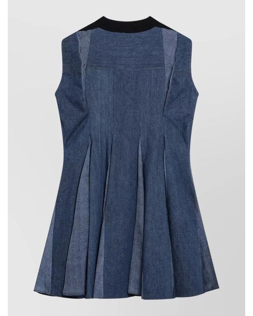 Sacai Black Dress Contrast Panels Pleated Skirt Ribbed Neckline